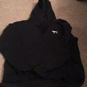 Black mesh v-neck pink hoodie